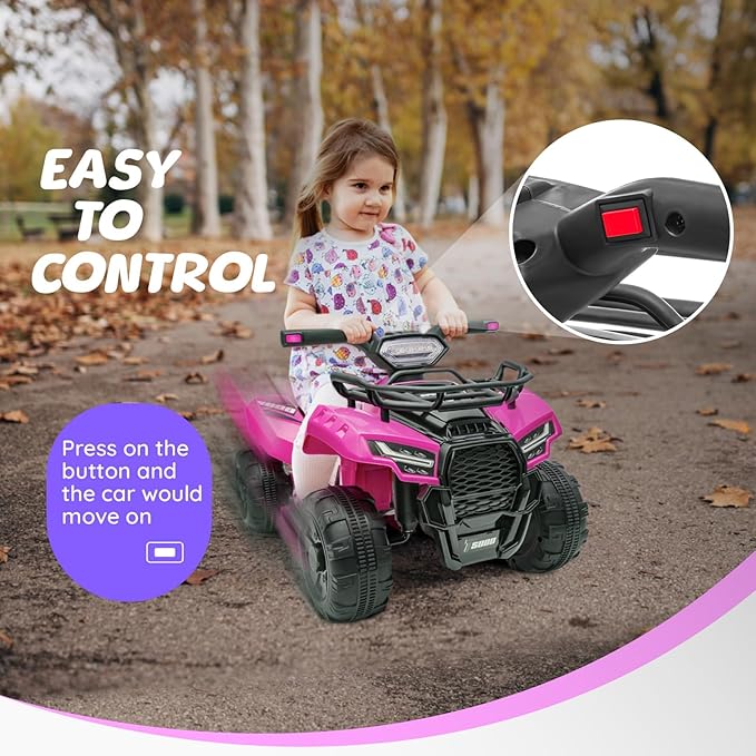 ATV for Kids, 6V Battery Powered Toddler 4 Wheeler w/Music, Light, 1.2mph Max Speed, Kids ATV 4 Wheeler for Toddlers Aged 1.5-3 Years Old, Pink
