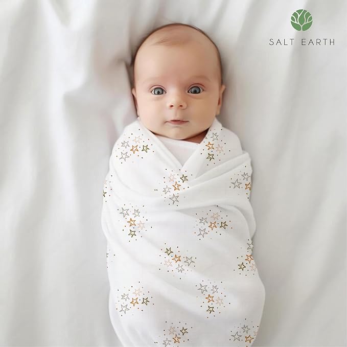 Salt Earth 100% Organic Cotton GOTS Certified 2-Layered Swaddle Baby Blanket, 4 Pack,47"x47" Receiving Blankets for Swaddling,Wrap for Boy & Girl, Newborn Baby Essentials, Registry (Star & Rainbow)