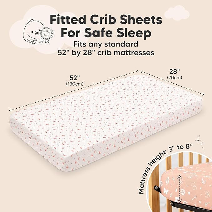 KeaBabies 2-Pack Fitted Crib Sheets for Boys, Girls, Baby - Soft Bamboo Viscose Cotton, 52x28 Standard Crib Mattress Sheets, Toddler Bed Mattress Cover, Gender Neutral,Breathable,Durable (Butterflies)