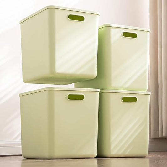 Gaoaodeyu 4 pack large plastic White storage bins Baskets, Toy Box Chest with Lids and Handle，Organizer Containers for Baby，Kids,snacks,Nursery，Shelves，Playroom, Bedroom，Office,Closet，home