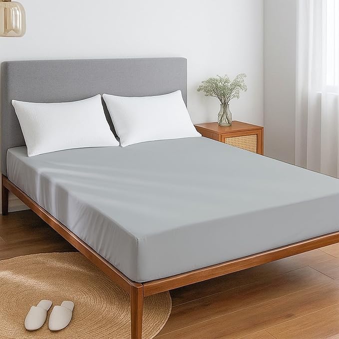Twin Mattress Protector Fitted Sheet Style - Waterproof Vinyl Mattress Cover, Breathable, Bed Wetting & Spill Protection, Fits Mattresses up to 11.5" Deep (Light Grey)