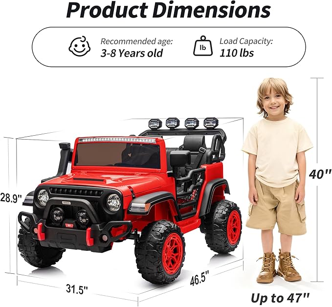 2 Seater Ride on Electric Car, 12V Ride on Toy Car for Kids 4-8 w/Remote Control, EVA Tires - Red