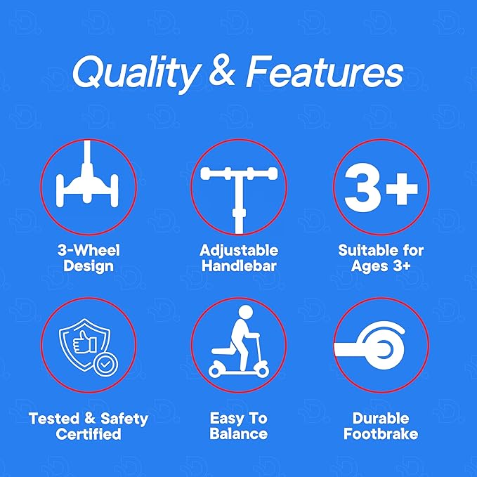 Dribbl 3-Wheel Kids Scooter - Lean-to-Steer Technology, Adjustable Height Handlebar, Anti-Slip Deck, Scooter for Boys & Girls Ages 3+, Child Safety Approved, Support Riders Up To 165 lbs, Red and Blue