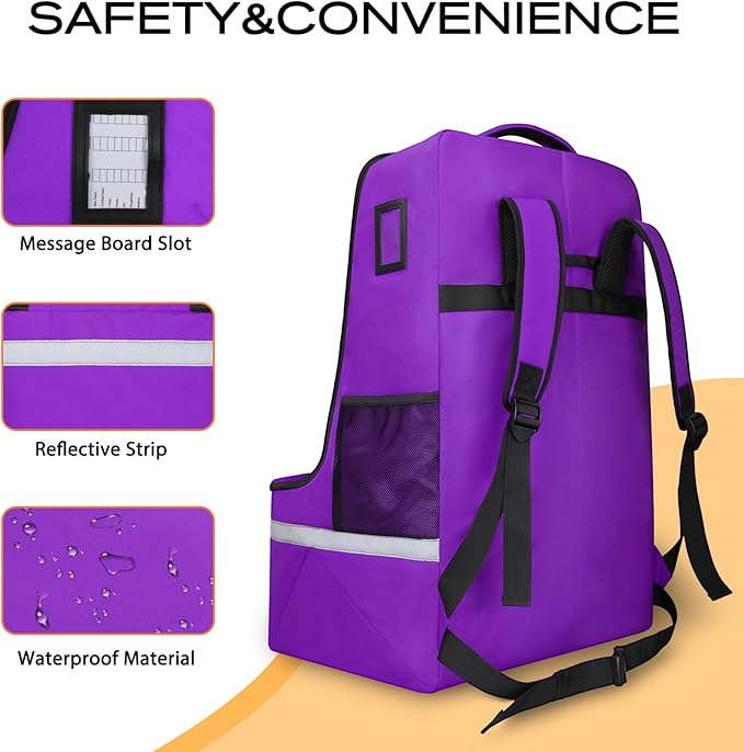 LARIPOP Car Seat Travel Bag for Airplane,Infant Seat Travel Bag with Shoulder Strap,Padded Car Seats Backpack with Reflective Stripes,Large Carseat Carrier Bag Travel Car Seat Cover,Purple