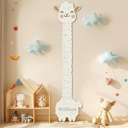 Woodemon Personalized Name Height Chart for Wall, Alpaca Wood Growth Chart, Height Measurement for Wall Girls Boys Teen Room Wall Decor 63" x 15.7"