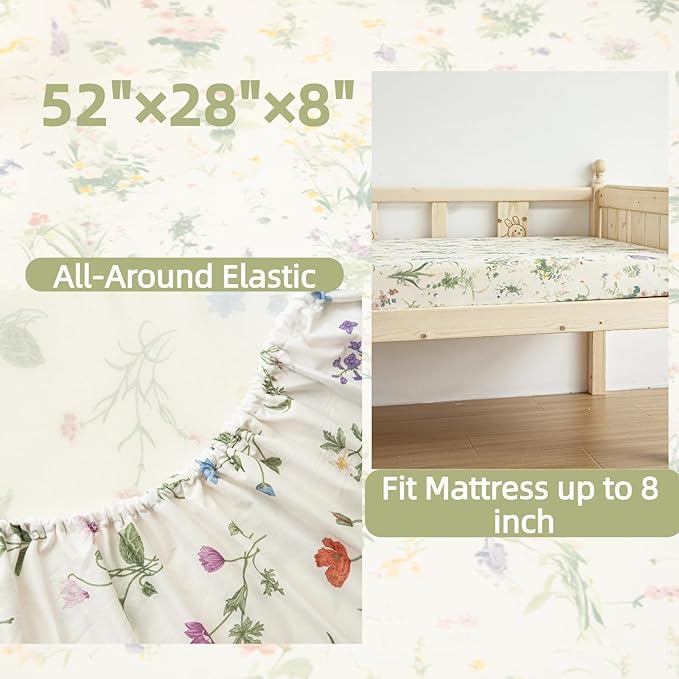 SDIII 2 Pack Floral Crib Sheets for Baby Girl 52×28 Stretchy Microfiber Jersey Knit Fall Crib Sheets Floral for Standard Crib and Toddler Mattress