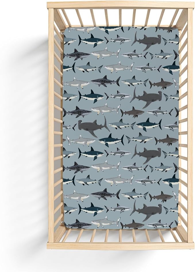 Sharks Boho Neutral Baby Crib Sheets for Boy Girl 52"x28" Sea Shark Species Soft Snug Fitted Crib Mattress Cover Marine Ocean Shark Lover Gifts Baby Sheet for Standard Crib and Toddler Bed Mattress
