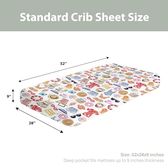 Watercolor Girl Beach Days Baby Crib Sheets for Boy Girl 52x28Inch Summer Seaside Soft Stretchy Fitted Crib Mattress Cover Beach Vacation Holiday Baby Sheet for Standard Crib & Toddler Mattress Pad