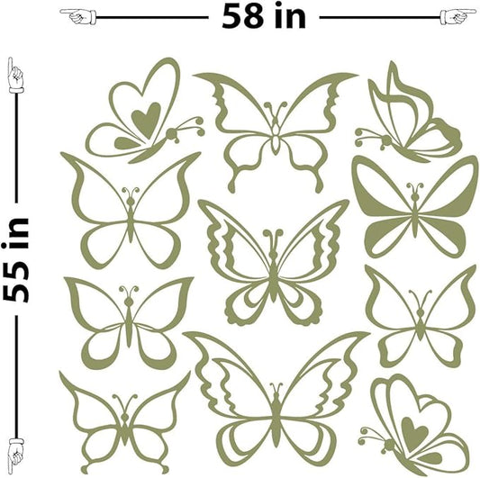 The Decal Guru Butterfly Wall Art Vinyl Stickers DIY Nursery or Girls Room Decor Peel and Stick Butterflies Decals (Olive, 55x58 inches)