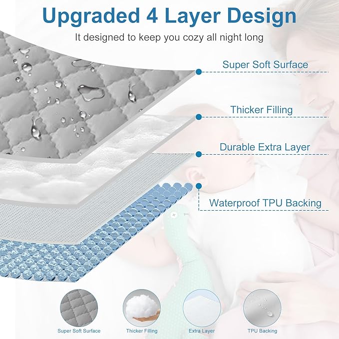 2Pack Waterproof Crib Sheets for Boy, Girl - Cotton 52X28 Fitted Crib Sheets Crib Mattress Protector Sheets,Soft Toddler Bed Sheets,Washable Infant Fitted Baby Bed Sheets (Gray, 52X28inch)