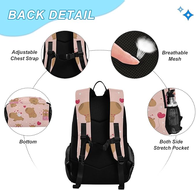 Jucciaco Lovely Capybara Backpack with Lunch Bag, School Backpack for Teens Boys Girls Kids Travel Backpacks Set
