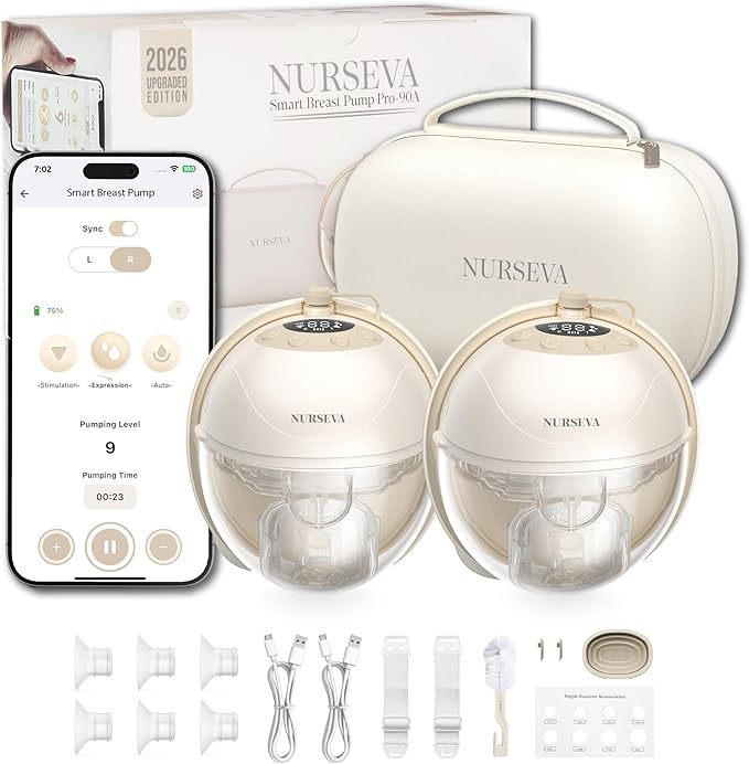 Pro-90A Smart Wearable Breast Pump Set of 2-2026 Upgraded Edition, App Controlled, Double Sealed Silicone Cushion for Ultra Comfort, Leak-Proof Electric Pump