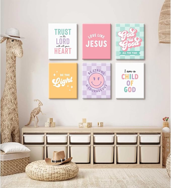 Christian Nursery Wall Art Decor Bible Verses Posters Girl Nursery Canvas Wall Decor kids room Prints Religious Scripture Pictures Modern Christian Artwork for Girls Bedroom 12x16x6 Inch Wrapped Canvas