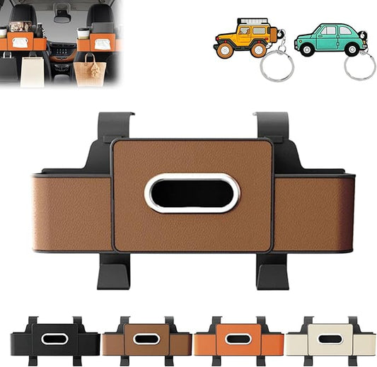 Gugliet 3-in-1 Car Backseat Organizer, Multifunctional Car Seat Back Storage Box, Universal Cars Seat Organizer Tissue Box and Storage with 2 Cup Holders and Hanging Hooks (Brown)