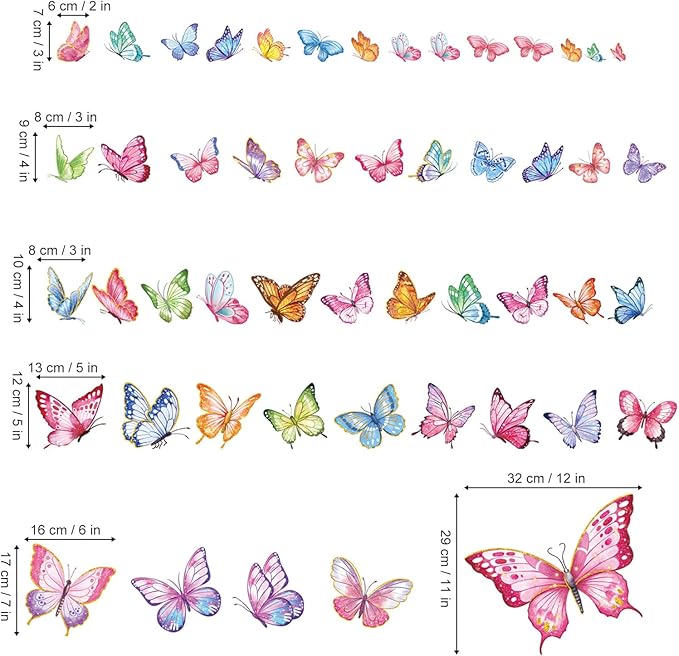 decalmile Pink Butterfly Wall Stickers Colorful Watercolor Butterflies Wall Decals Baby Nursery Bedroom Girls Room Home Decor