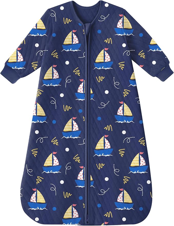 Yoofoss Baby Sleep Sack 0-6 Months 1.0 Tog Long Sleeve Sleep Sack Organic Cotton Wearable Blanket for Newborns 2-Way Zipper Quilted Sleeping Sacks(Small)