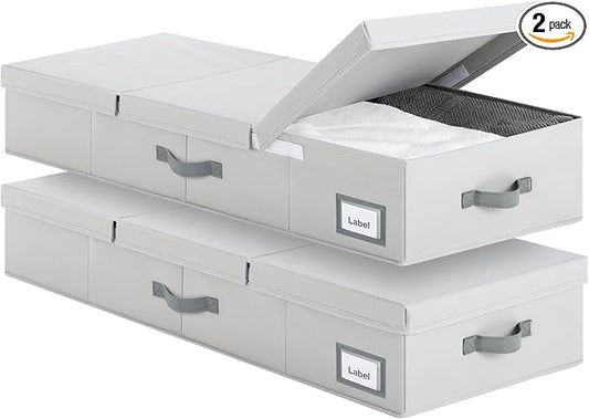 GRANNY SAYS 2 Pack Large Under Bed Storage, Underbed Organizer with Flid-Top Lid for Bedroom, Grey Clothing Storage Bins for Blankets, Clothes, Shoes
