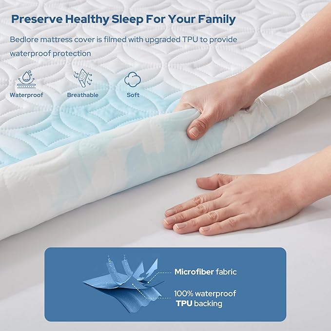 BEDLORE 2 Pack Waterproof Mattress Protector, Twin Size Mattress Pad with Deep Pocket 6"-15" Depth, Soft Breathable Bed Mattress Cover for Bedroom, College Dorm (White)