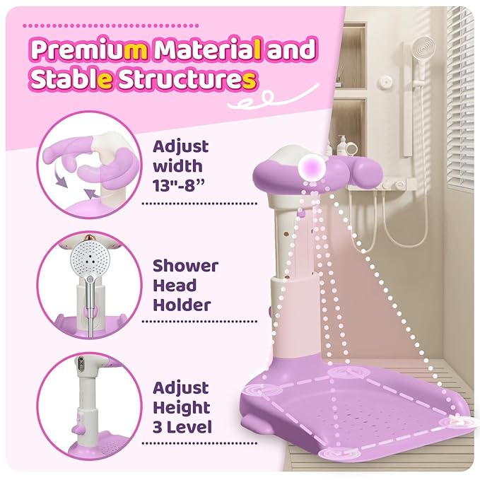 Baby Bath with Shower Stand Support ,Baby standing support Adjustable Toddler Shower Tower with Anti-Pinch & Anti-Slip Design,Infant Safety,Ideal Gift for baby standing bath 6-36 Months(Purple)