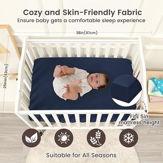 david's kids Waterproof Mini Crib Sheets, 2 Pack Soft Breathable Mini Crib Mattress Protector for Boys Girls, Universal Fit for Pack N Play, Playard and Mini Crib Mattresses, Navy Blue & Sage Green