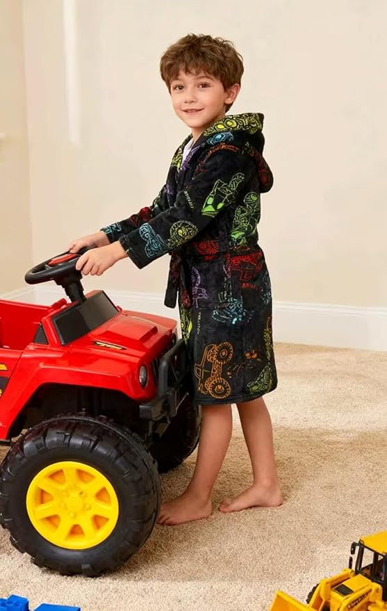Boys Girls Robe Kids Flannel Hooded Bathrobe Sleepwear Pajamas Toddler Soft Plush Robes for Girls 2-16 Years