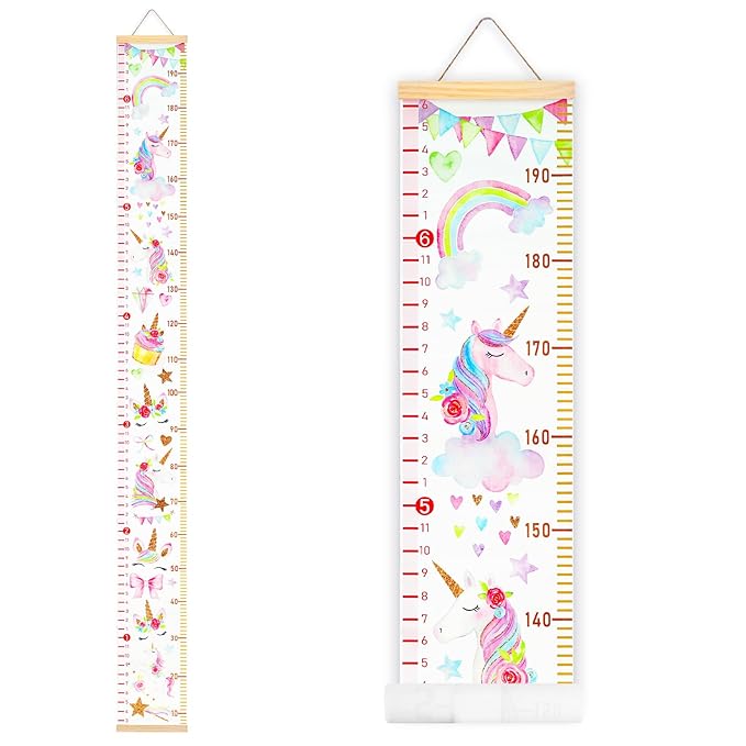 Mibote Baby Growth Height Chart Handing Ruler Wall Decor for Kids, Canvas Removable Height Growth Chart 79" x 7.9" (Unicorn)