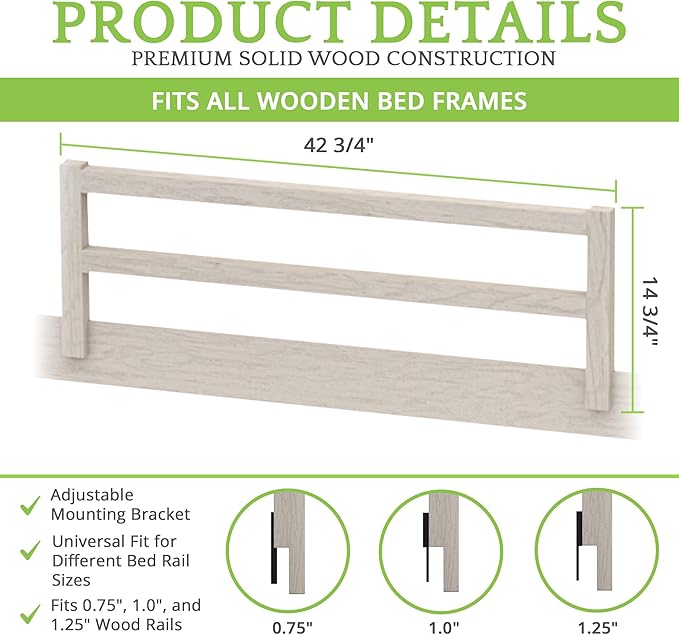 Safety Guard Rail for Baby, Kids, and Children - Solid Wood Safety Bed Rail for Toddlers - Easy Installation - Premium Protection for Bunk, Twin, Full, Queen and King Size Beds - (Antique White)