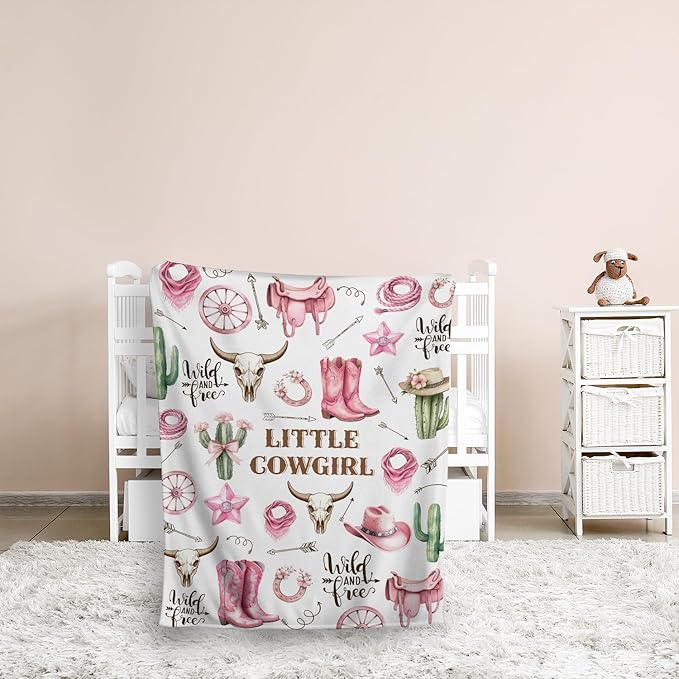 Pink Western Blanket, Western Decor for Nursery Room, Baby Blankets for Girls, Cowgirl Baby Blankets, Cowboy Baby Stuff, Soft Warm Lightweight Nursery Bed Blanket for Newborn Toddlers Daughter