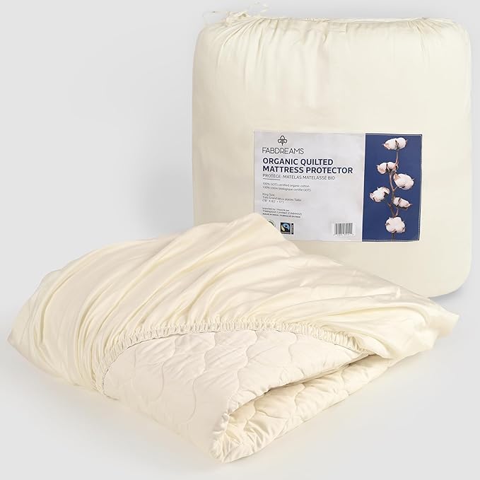 FABDREAMS Organic Quilted Mattress Protector King Size | Mattress Pad | Mattress Cover| Naturally Breathable | Noiseless| Fits up to 17" Deep Pockets| Temperature Regulating | Ivory