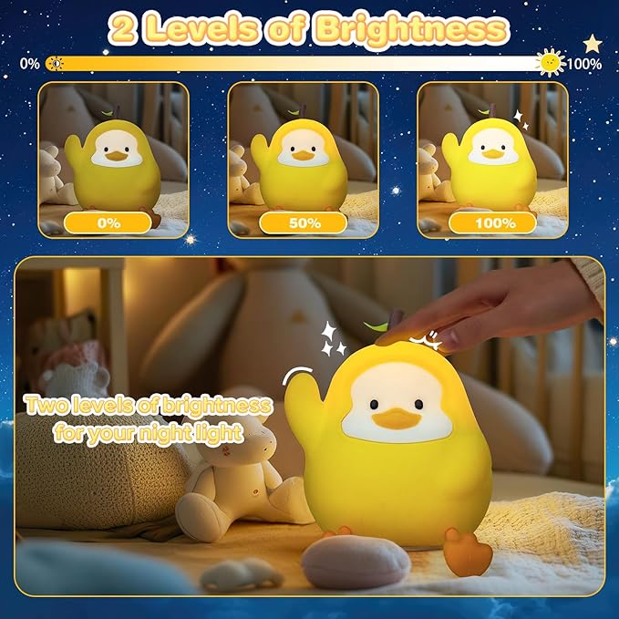loatme Night Light for Kids, Rechargeable Dimmable Silicone LED Nightlight with 7 Colors, Baby Nursery Night Lamp, Touch Squishy Lamp, Cute Gifts for Girls, Boys, Toddler Room Decor, Yellow Duck