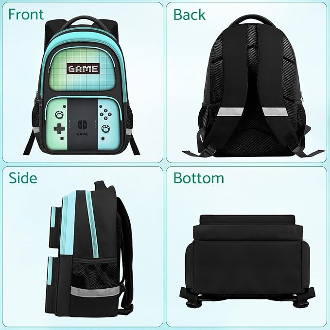JIRAIKEI Kids Backpack For Boys，Gamer Boys Backpack For Children Teens Elementary Middle School, 17″ Students Bookbag