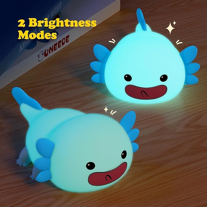 UNEEDE Axolotl Night Light for Kids, Animal Silicone Nursery Night Lamp, Rechargeable Table Lamp Bedside Lamp, Cute Room Decor Night Light for Bedroom Living Room Desk Kawaii Toys Valentines Day Gifts