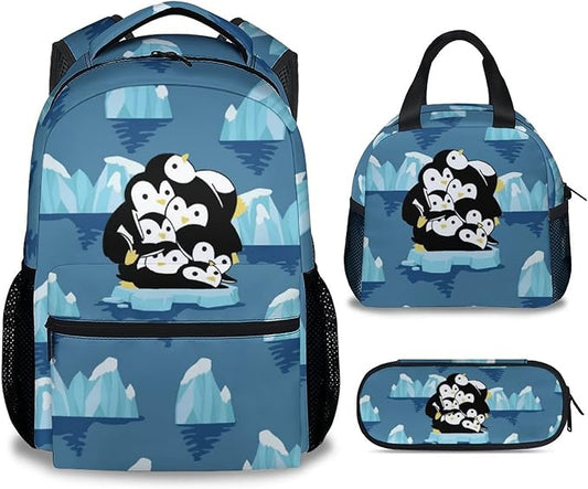 COOPASIA Penguin Backpack with Lunch Box and Pencil Case, 16 Inch Penguin Theme Bookbag with Adjustable Straps, Durable, Lightweight, Large Capacity, School Backpack for Girls Women