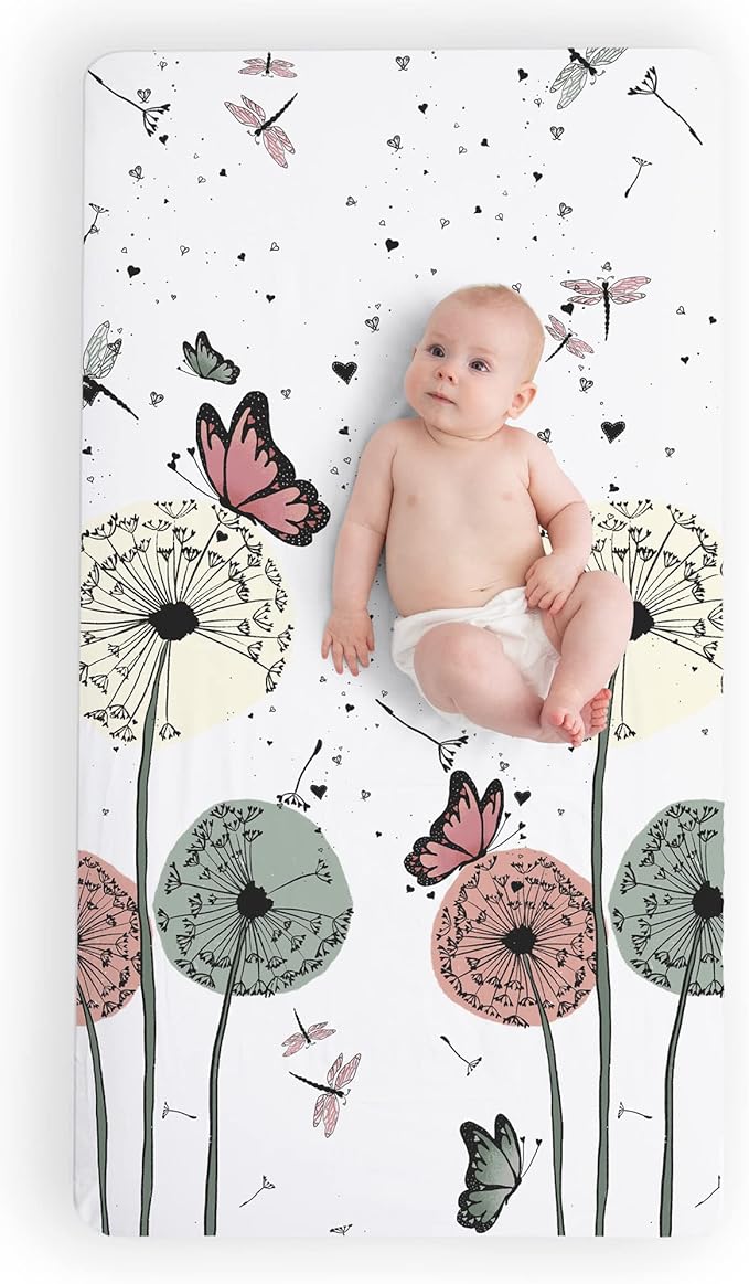 JumpOff Jo - Fitted Crib Sheet, Super Soft Breathable 100% Cotton Baby Crib Sheet for Standard Crib Mattresses and Toddler Beds, 28 in. x 52 in. - Dandelion Dreams