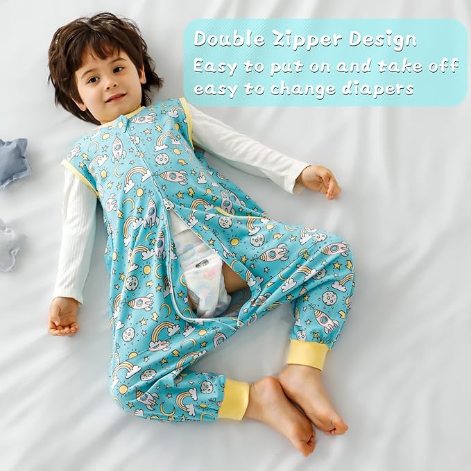 WONDAY Toddler Sleep Sack with Feet, 0.5 Tog Sleeping Sacks for Walking with Legs 3-5T 4T 5T