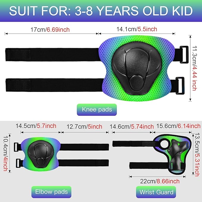 Kids Protective Gear Set Knee Pads for Kids 3-14 Years Toddler Knee and Elbow Pads with Wrist Guards 3 in 1 for Skating Cycling Bike Rollerblading Scooter