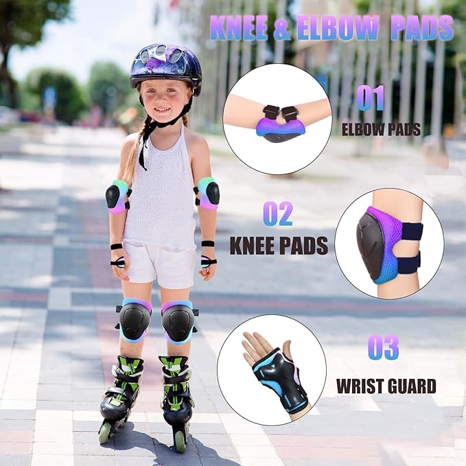 Kids/Youth Knee Pads Elbow Pads for 3-14Years Boys Girls 6 in 1 Kids Protective Gear Set Adjustable for Skating Cycling Bike Rollerblading Scooter Roller Skates