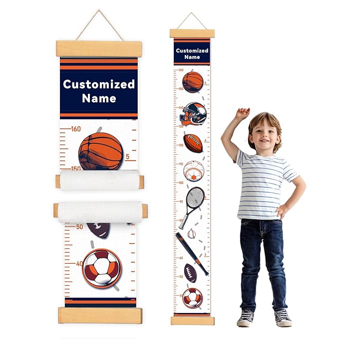 Woodemon Personalized Name Growth Chart for Kids, Ball Measuring Height Chart, Meaningful Memories Through Kid Size Chart Measurement, Growth Chart Ruler for Wall, Toddler Room Decor