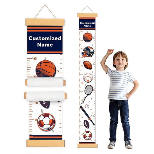 Woodemon Personalized Name Growth Chart for Kids, Ball Measuring Height Chart, Meaningful Memories Through Kid Size Chart Measurement, Growth Chart Ruler for Wall, Toddler Room Decor
