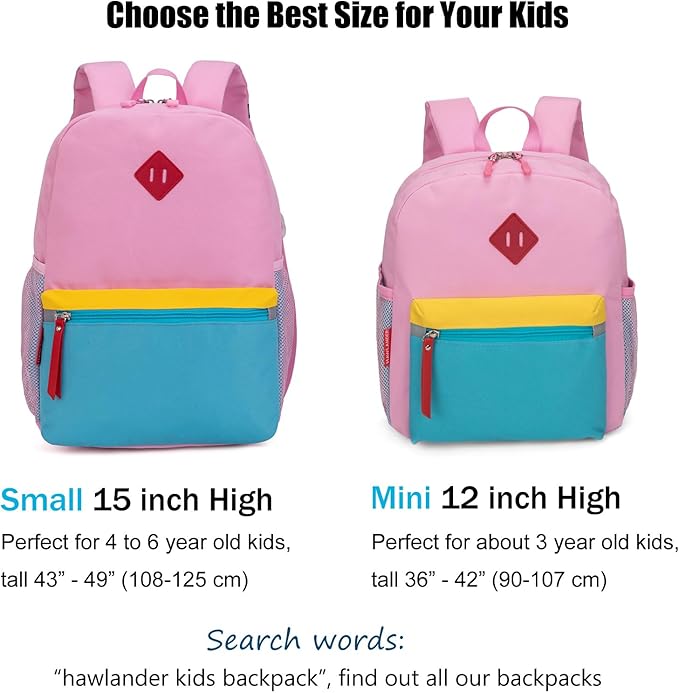 HawLander Little Kids Backpack for Boys or Girls, Toddler School Bag Fits 3 to 6 years old, Pink Blue, 12 Inch