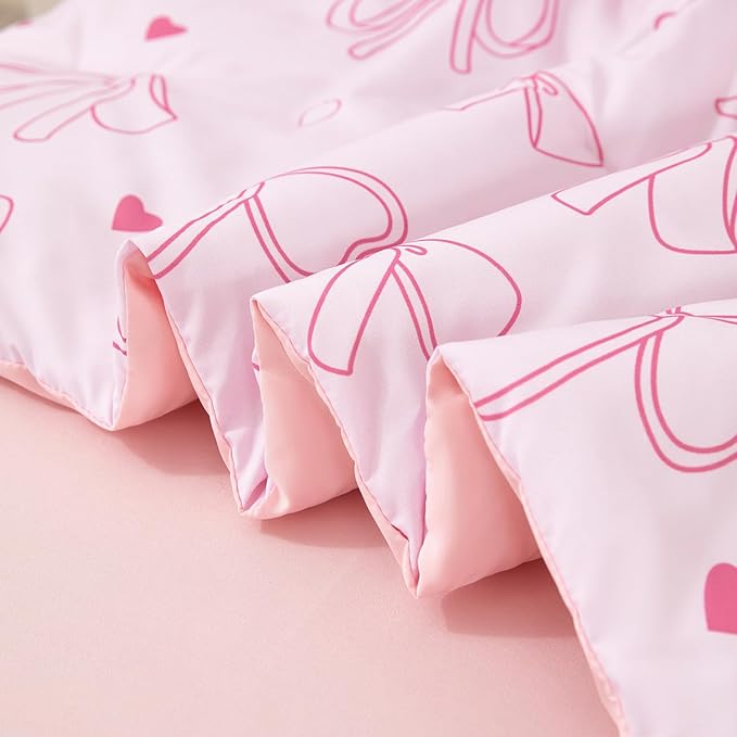 URBONUR 4 Piece Toddler Bedding Set - Soft and Breathable Crib Bedding Set for Girls, Includes Comforter, Fitted Sheet, Flat Top Sheet and Envelope Pillowcase, Pink Bow