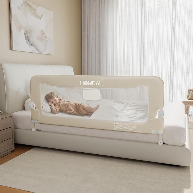 HOMEAL 59in Foldable Toddler Bed Rails, Bed Rail for Toddlers, Baby Bed Rail Guard for King Size,Twin Size, Full Size, Queen Size Beds, Bed Guard Rail, Beige