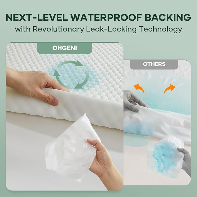 OhGeni 100% Waterproof Mattress Protector,Queen Size Mattress Soft Pad,Pet Hair & Bedwetting Resistant,Cooling Breathable Fitted Sheets,Washable Bed Cover,Non-Slip Deep Pocket,Noiseless for Bedroom