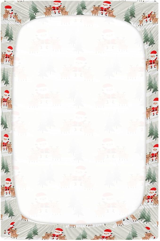 Christmas Santa Reindeer Crib Sheets Soft Breathable Fitted Baby Crib Sheets Mattress Cover for Girl Boys, 52" x 28" x 9"