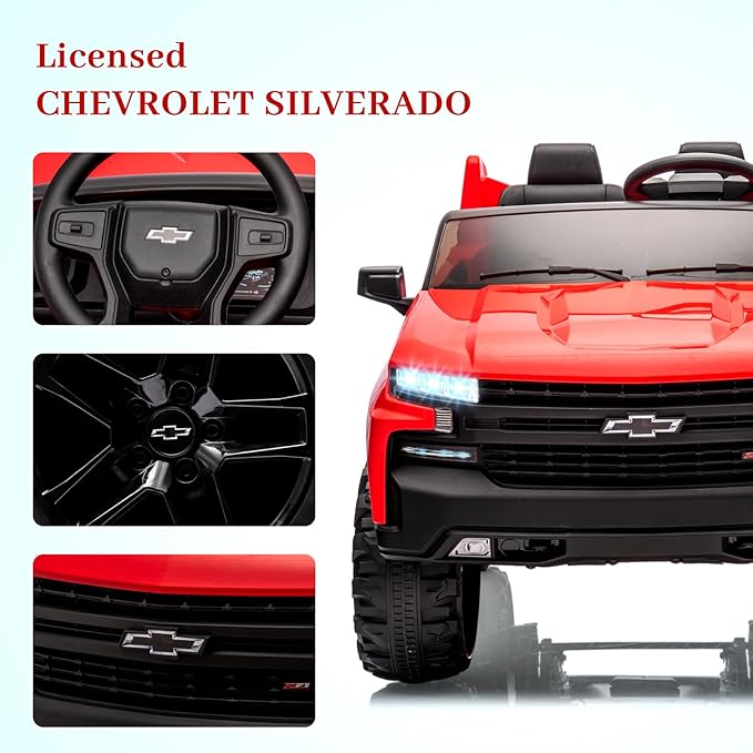 GarveeLife 24V 2-Seater Truck Licensed Chevrolet Silverado Ride On Car Kids Toy, Electric Vehicle Car for Toddlers with Parent Remote Control, Red