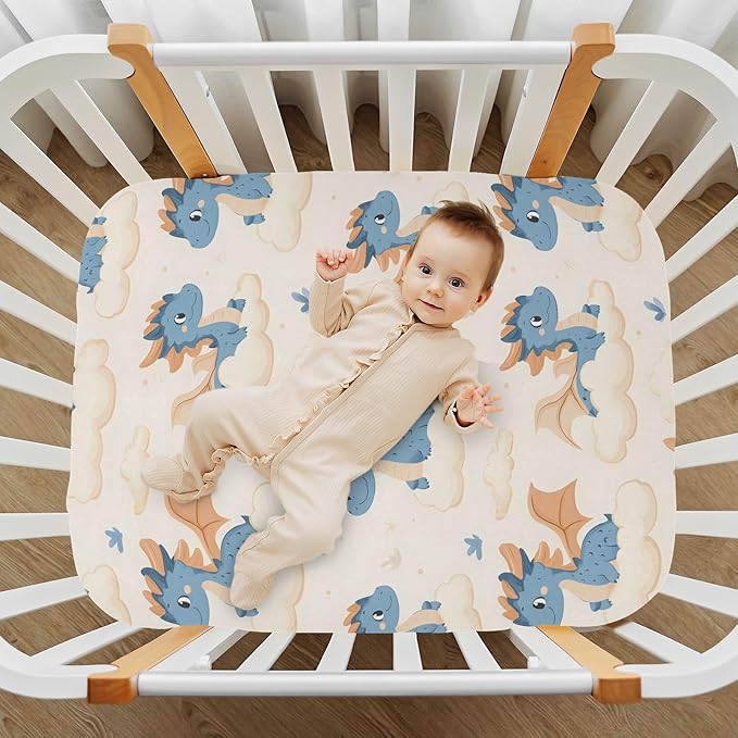 Baby Crib Sheets Fitted Crib Sheet Standard Crib and Toddler Mattress for Boys Girls 39 * 27in Pink Starfish Shell Pattern (Cute Dragon Cloud Pattern, Small)