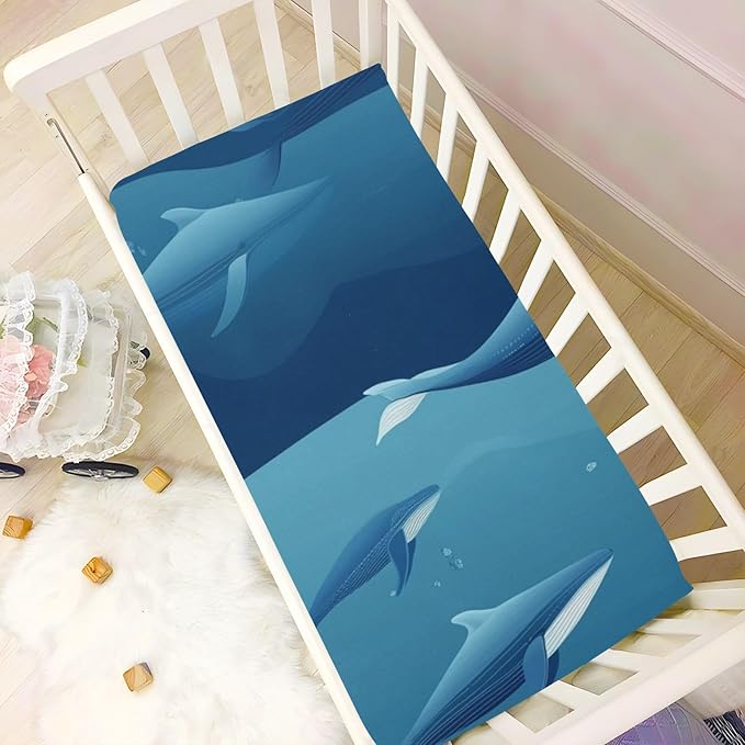 Blue Whales 01 Crib Sheets Standard Crib Toddler Mattresses Cover Fitted Baby Bed Sheet Breathable Crib Mattress Sheet for Girls Boys 39''x27''x9''