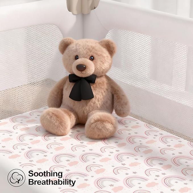 Baby Bassinet Sheets for Baby Boy Girls,4-Pack Fitted Bassinet Sheets Set Compatible with Halo Bassinest Swivel Sleeper,Baby Delight,Angelbliss,32"X16" (Pink Collection)
