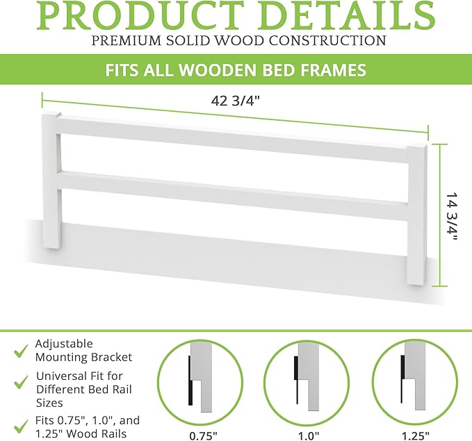 CC KITS Safety Guard Rail for Baby, Kids, and Children - Solid Wood Safety Bed Rail for Toddlers - Easy Installation - Premium Protection for Bunk, Twin, Full, Queen and King Size Beds - (White)
