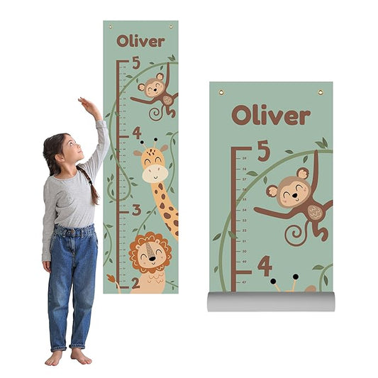 Prints Next Day – Custom Safari Growth Chart for Kids – 12" x 43.5" Wall Height Chart – Personalized with Name – Jungle Nursery & Room Decor – Birthday – PVC-Free – Printed in USA